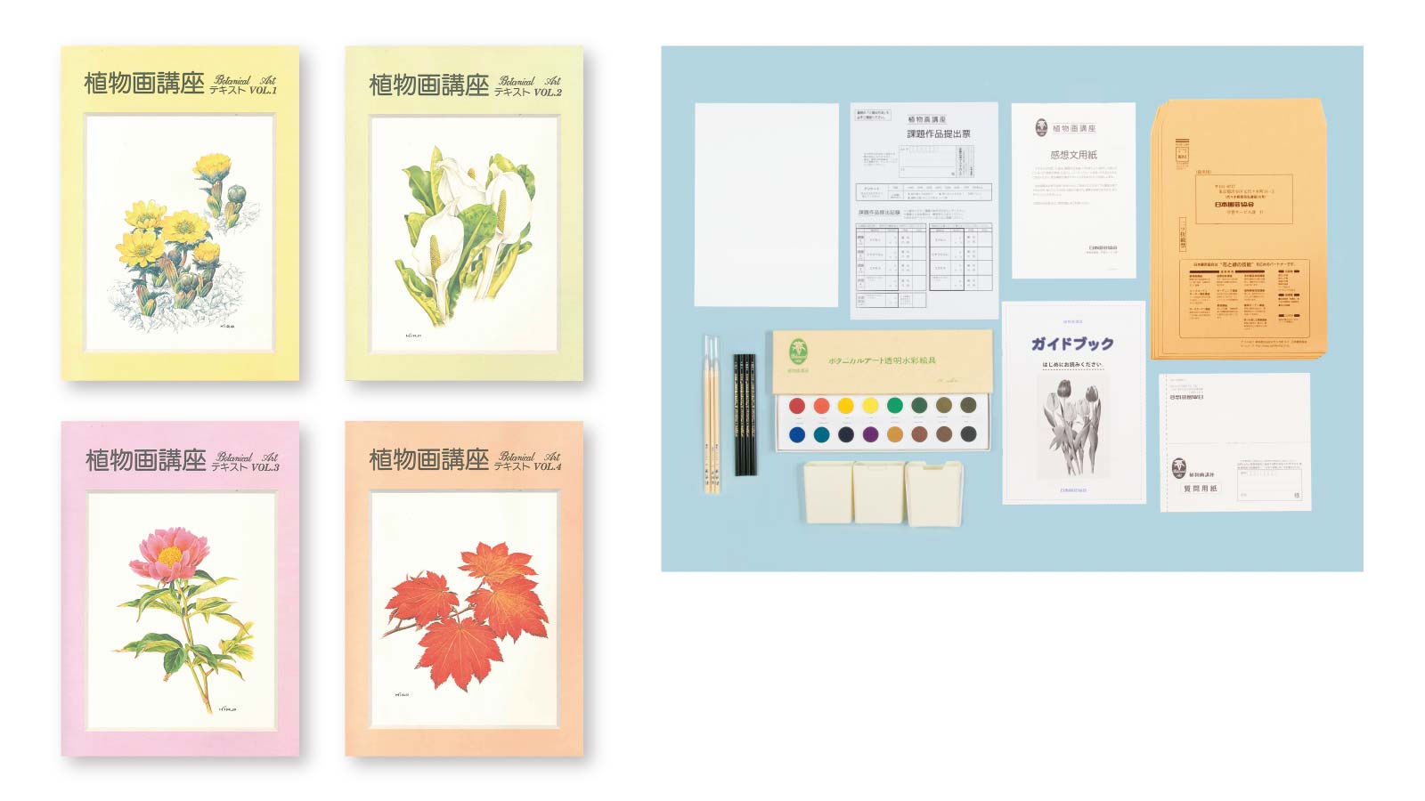 植物画講座の教材と画材セット一式