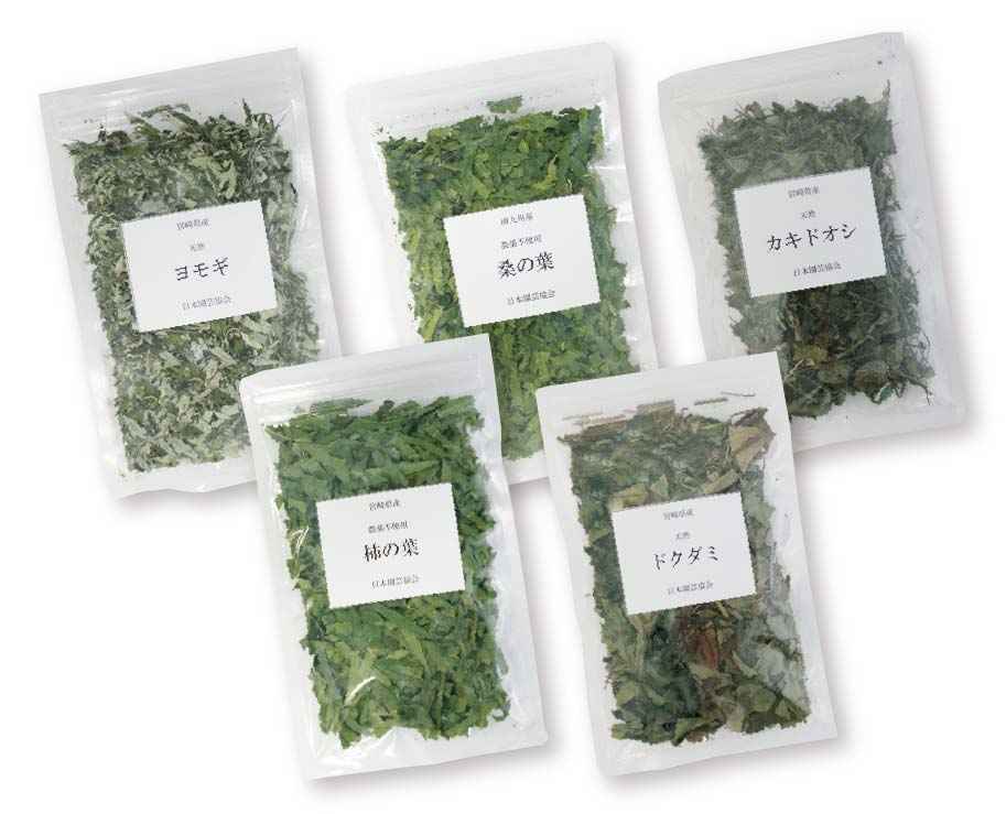 袋詰めされた5種類の薬草茶